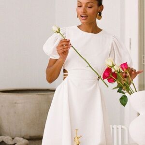 Sabo Skirt White Midi Dress with Puff Sleeves